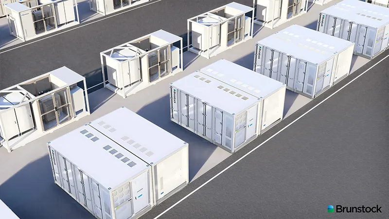 Battery energy storage system layout with two BESS per one step up transformer skid (pad mounted substation)