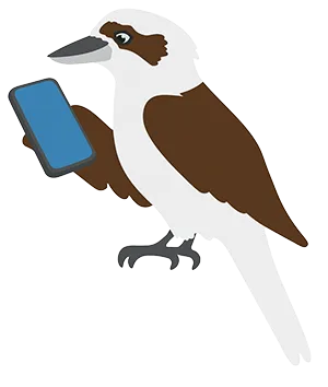 Kookaburra on mobile phone